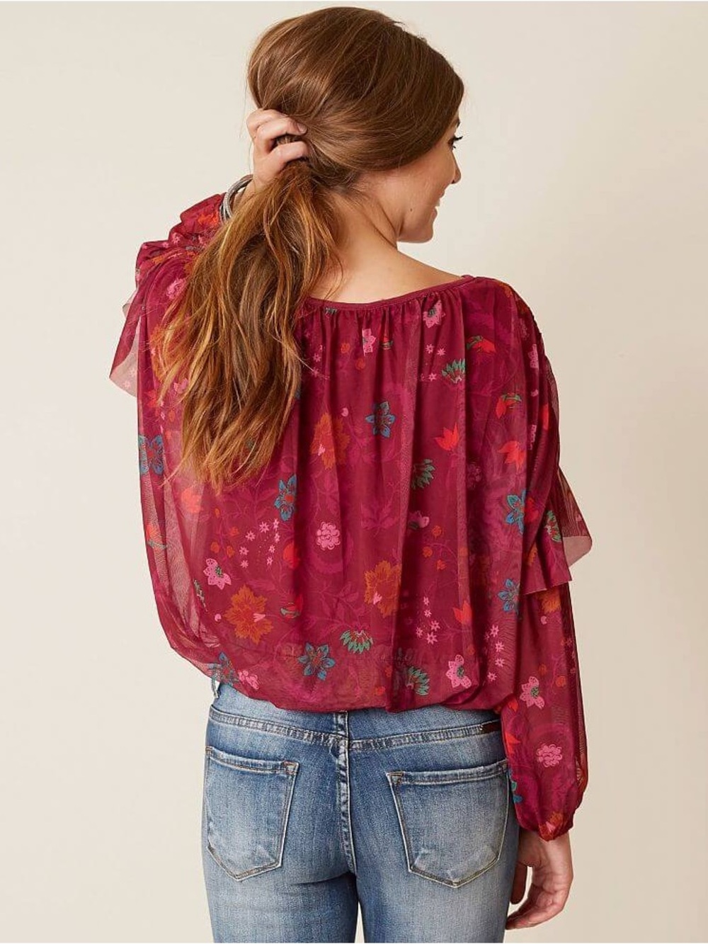 Free People Wildflower Honey Top - Red Berry - Free People Blouse - Size Large - Picture 2 of 12